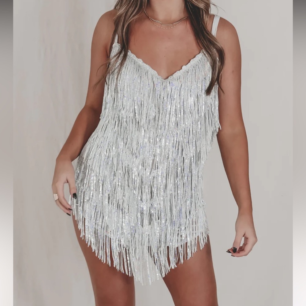 Silver Sequin Fringe Dress
